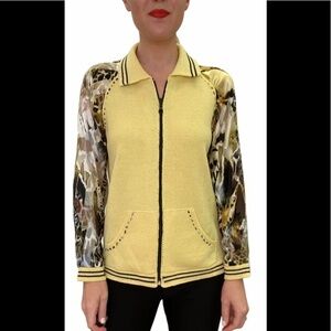 Elaris Designs Cardigan Hand Loomed Leopard Print Collar Front Zipper Size Small